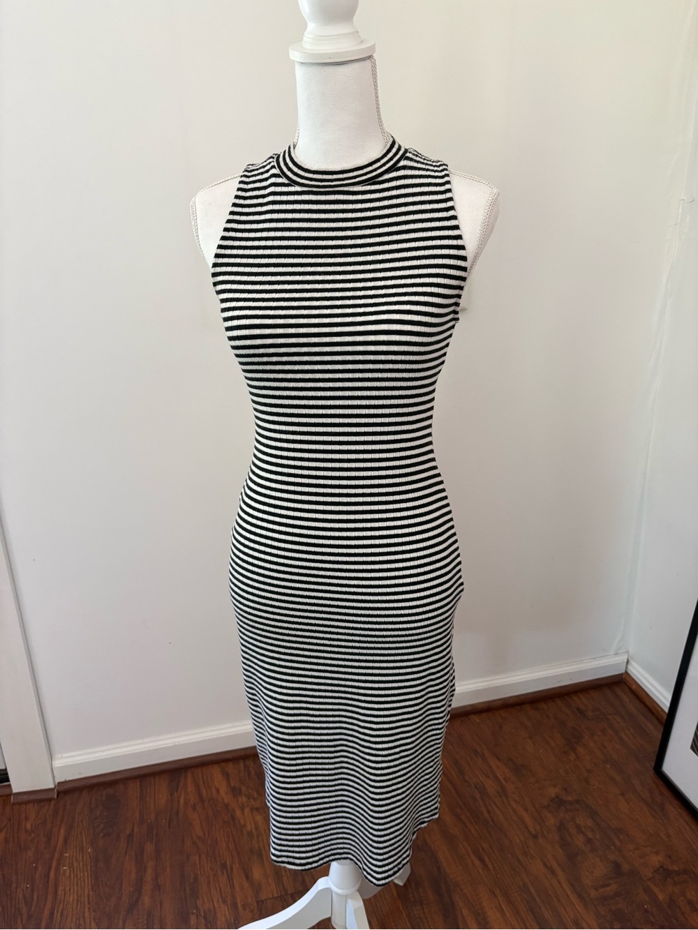 Abercrombie & Fitch Black and White Striped Midi Dress
